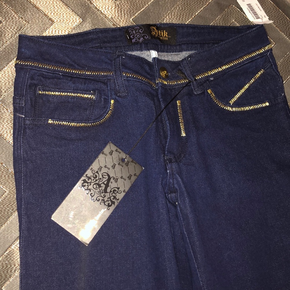 Gold crystal stitched Atrium Denim jeans